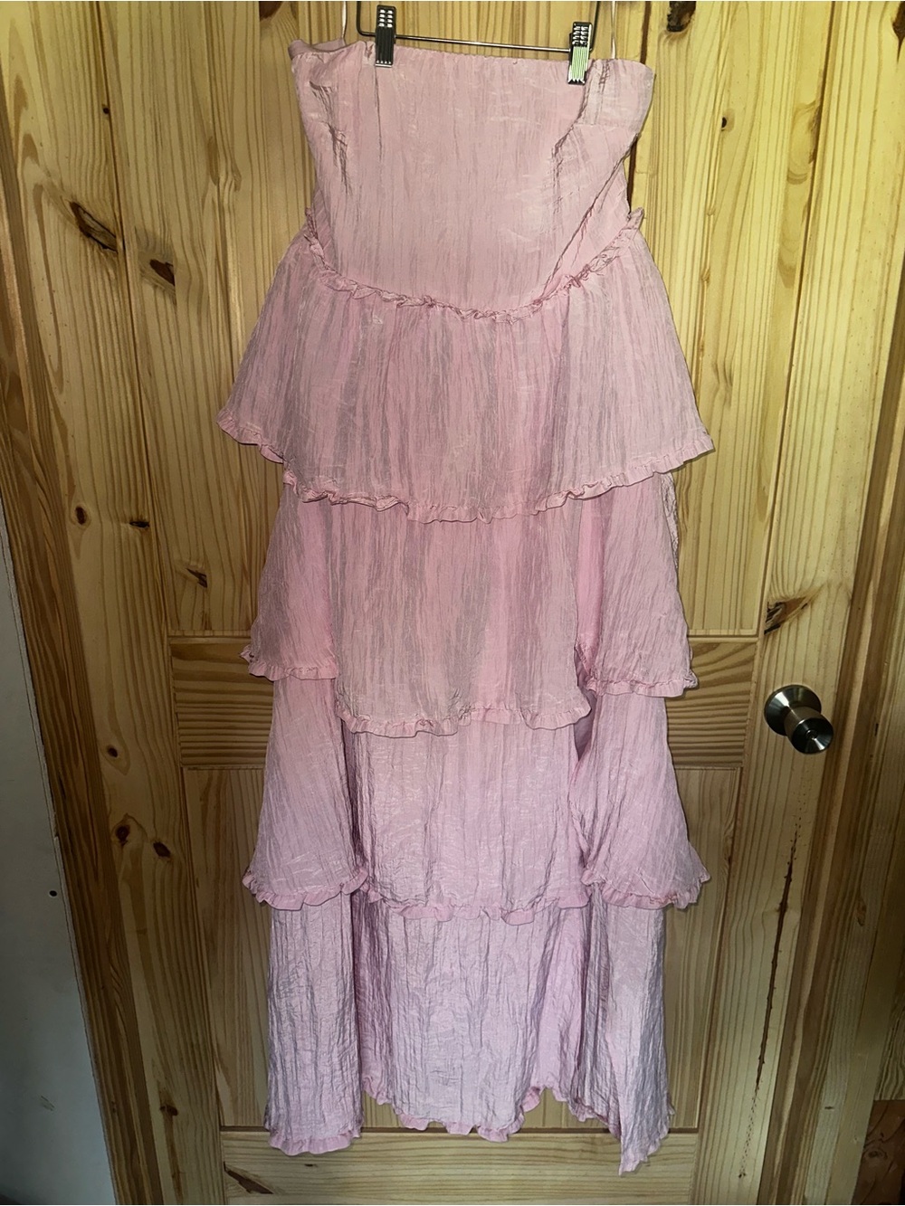 Tiered Pink Maxi Dress - Strapless Ruffle Design